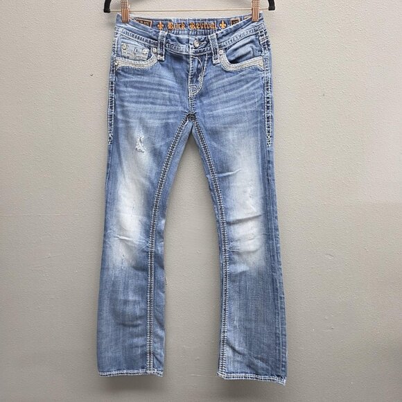 Rock Revival Jeans Womens 27 Blue Light Wash Sherry Boot Bootcut Embellished - Picture 1 of 16